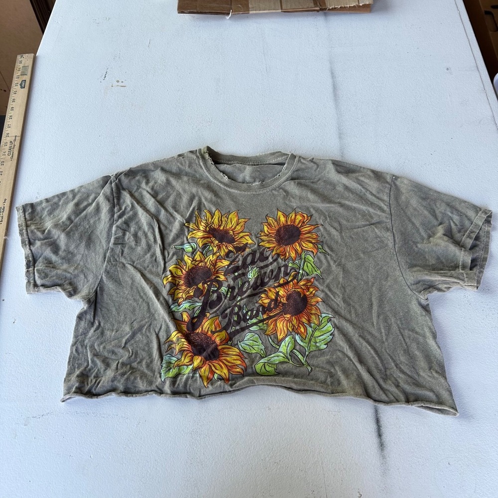 ZAC BROWN BAND SHIRT SUNFLOWERS GREEN BROWN GRAY WOMENS SIZE large cropped‎
